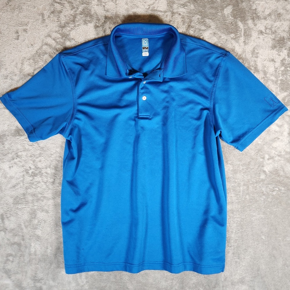 PGA Tour Polo Shirt Men's Large L Blue‎ Airflux Short Sleeve Golf